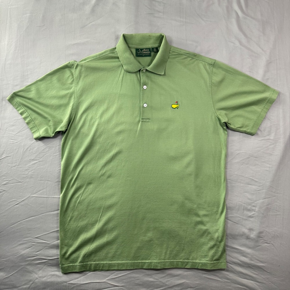Amen Corner Masters Golf Polo Shirt‎ L Green Pima Cotton 60s 2-Ply Mercerized